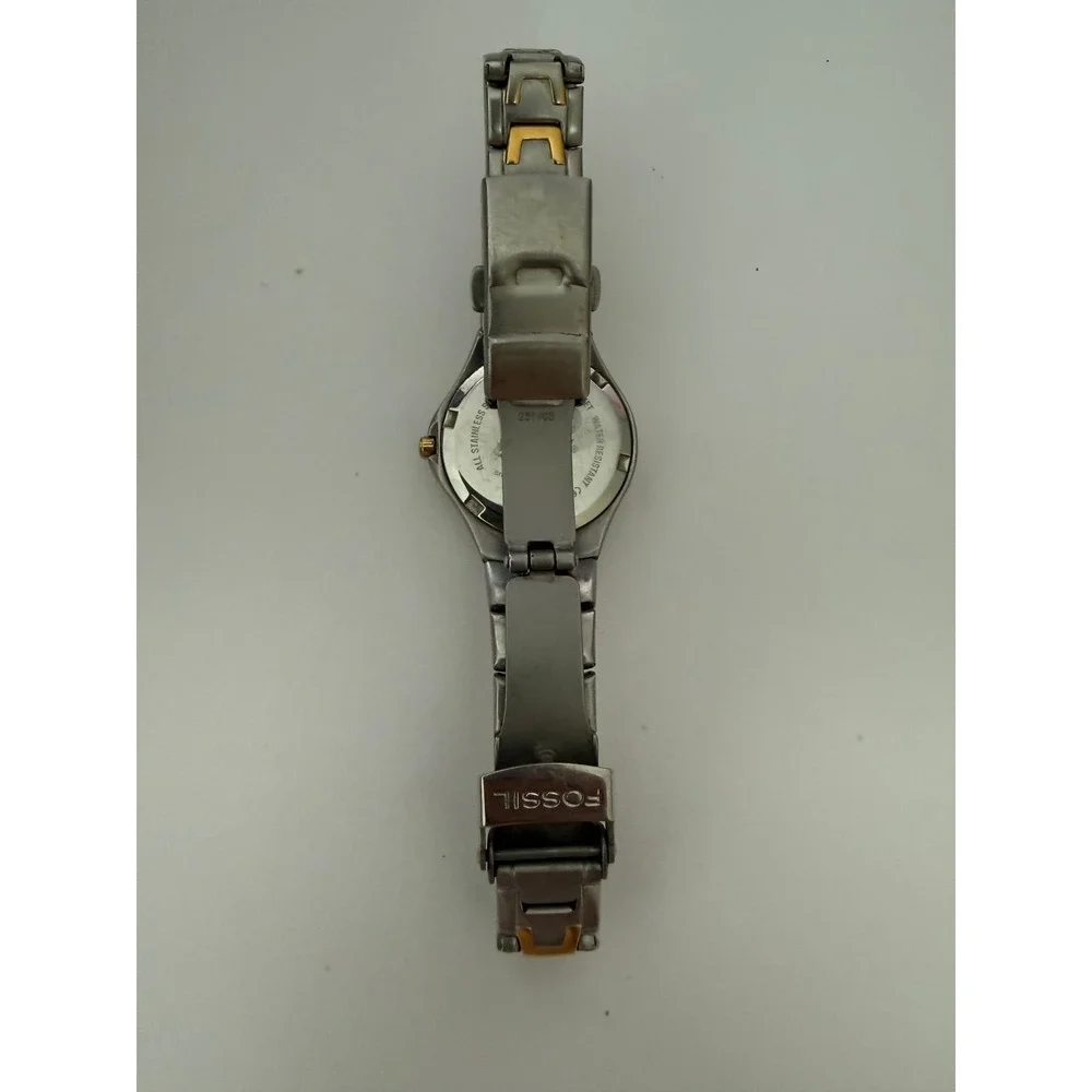 Fossil Blue AM-3425 Two Tone Silver Gold Stainless Steel Watch 100M Water Resist
